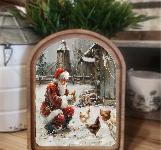Santa With Chickens Arch, Feathered Farmhouse
