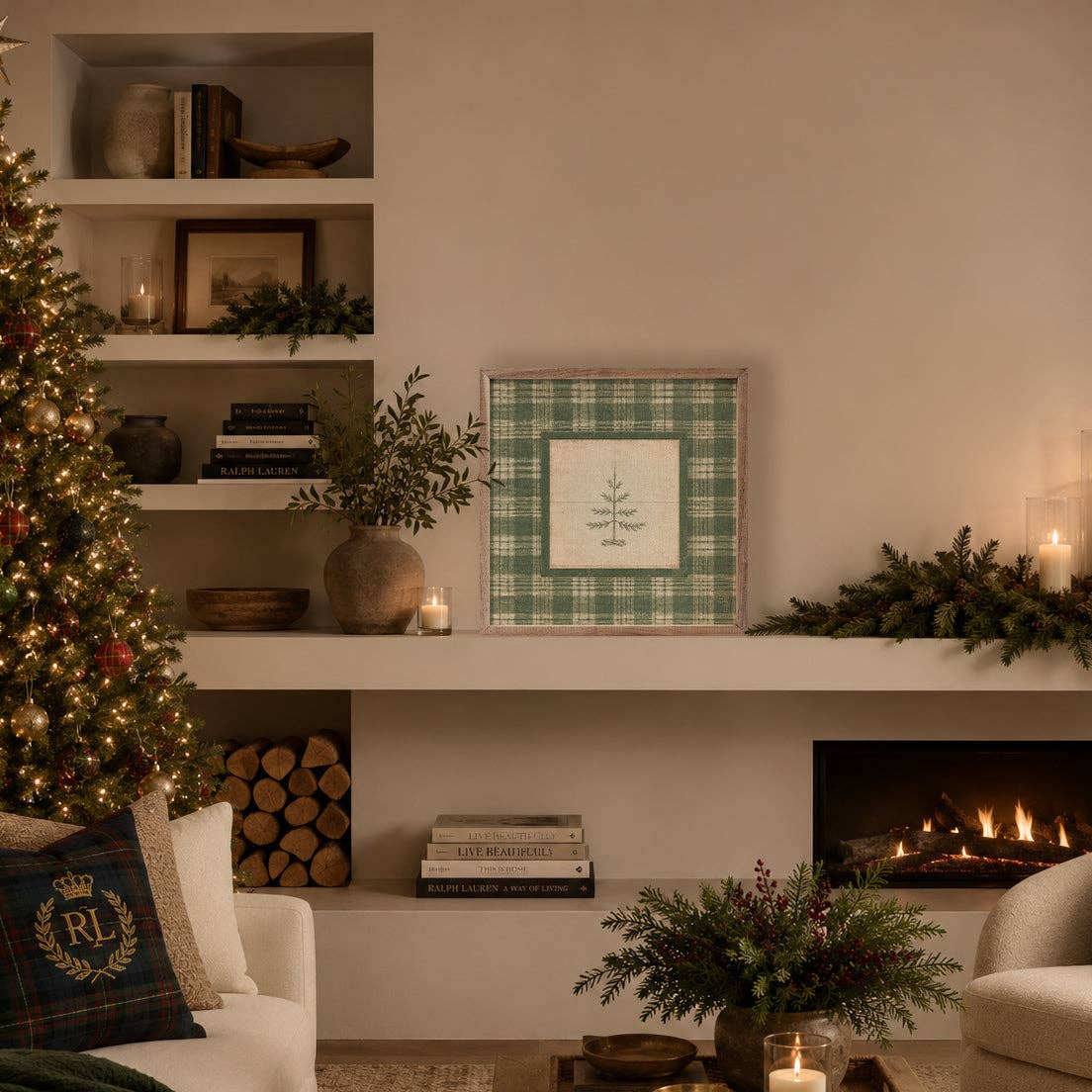 Evergreen Plaid Tree, Feathered Farmhouse