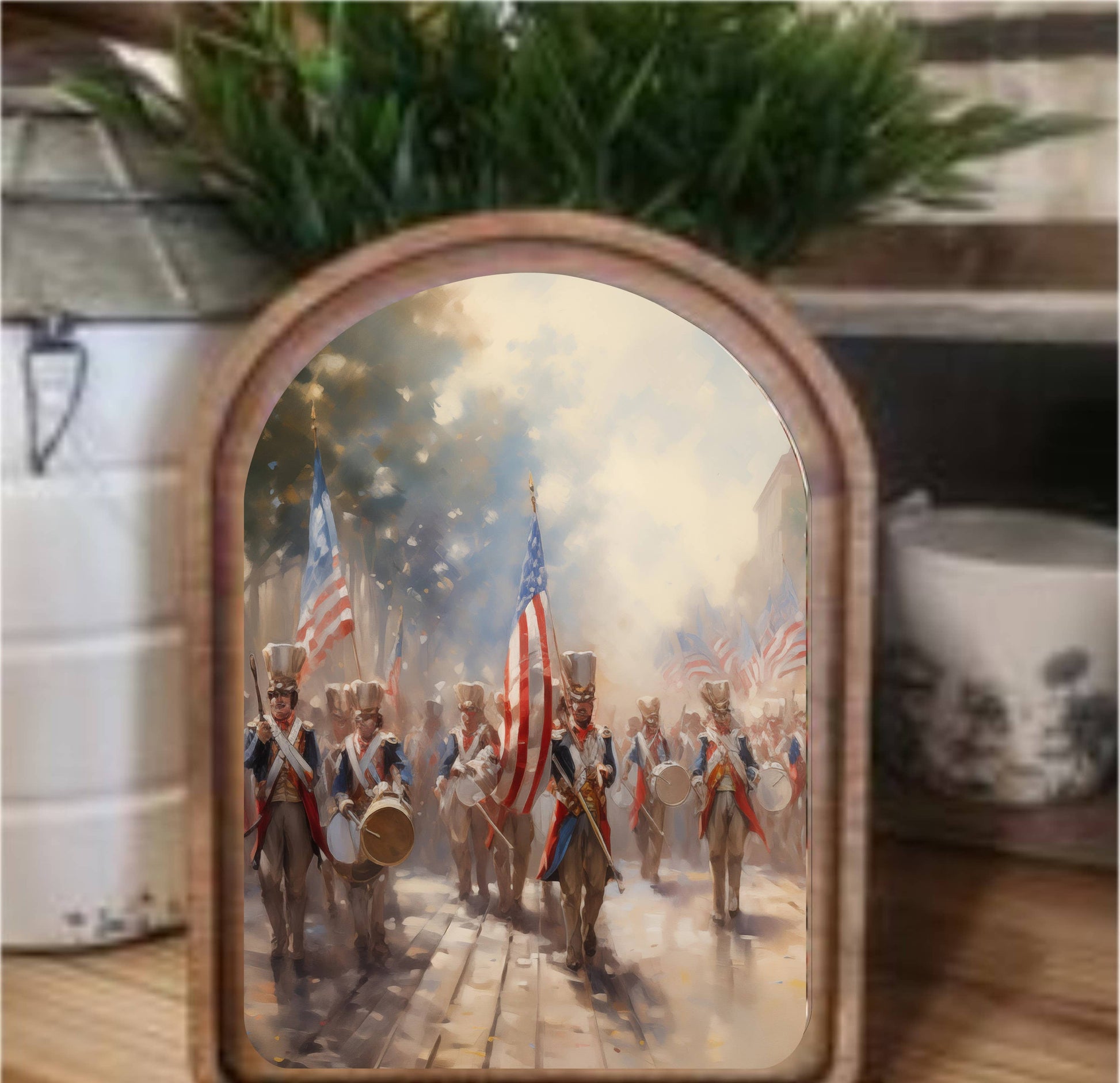 Patriotic Band Framed Art Arch Top, Feathered Farmhouse