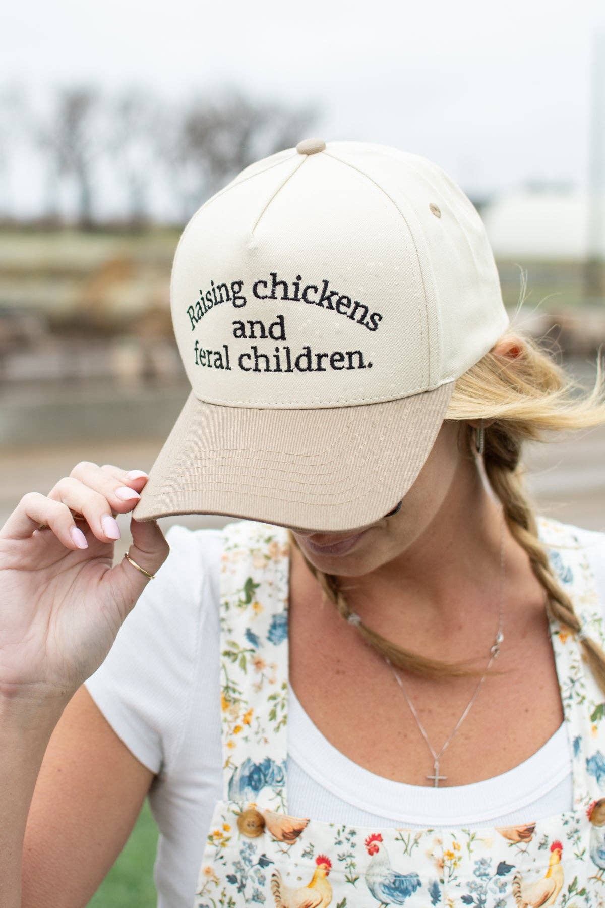 'Raising Chickens and Feral Children.' Embroidered Trucker Hat, Feathered Farmhouse