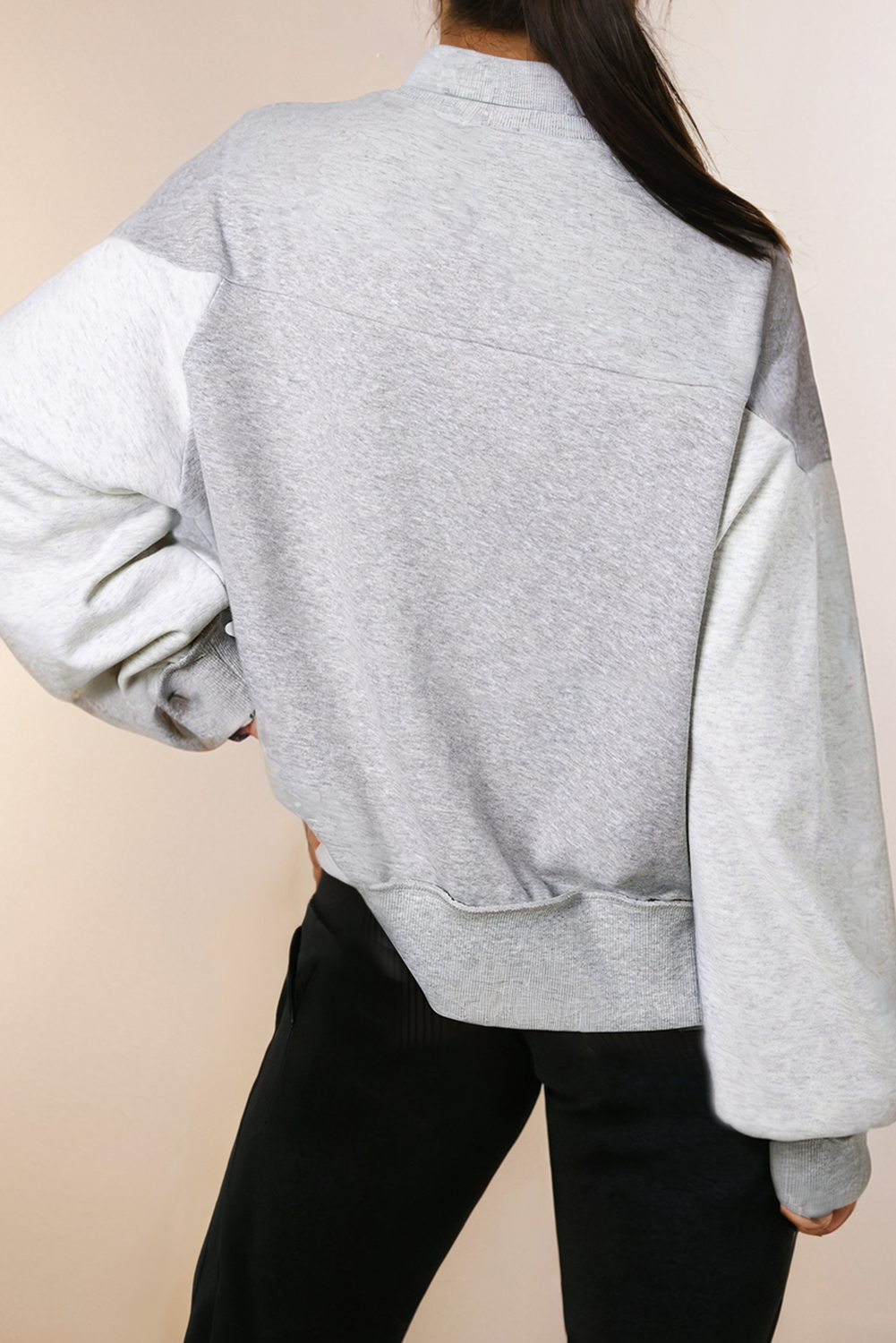 Half Zip Side Slit Sweatshirt, Feathered Farmhouse