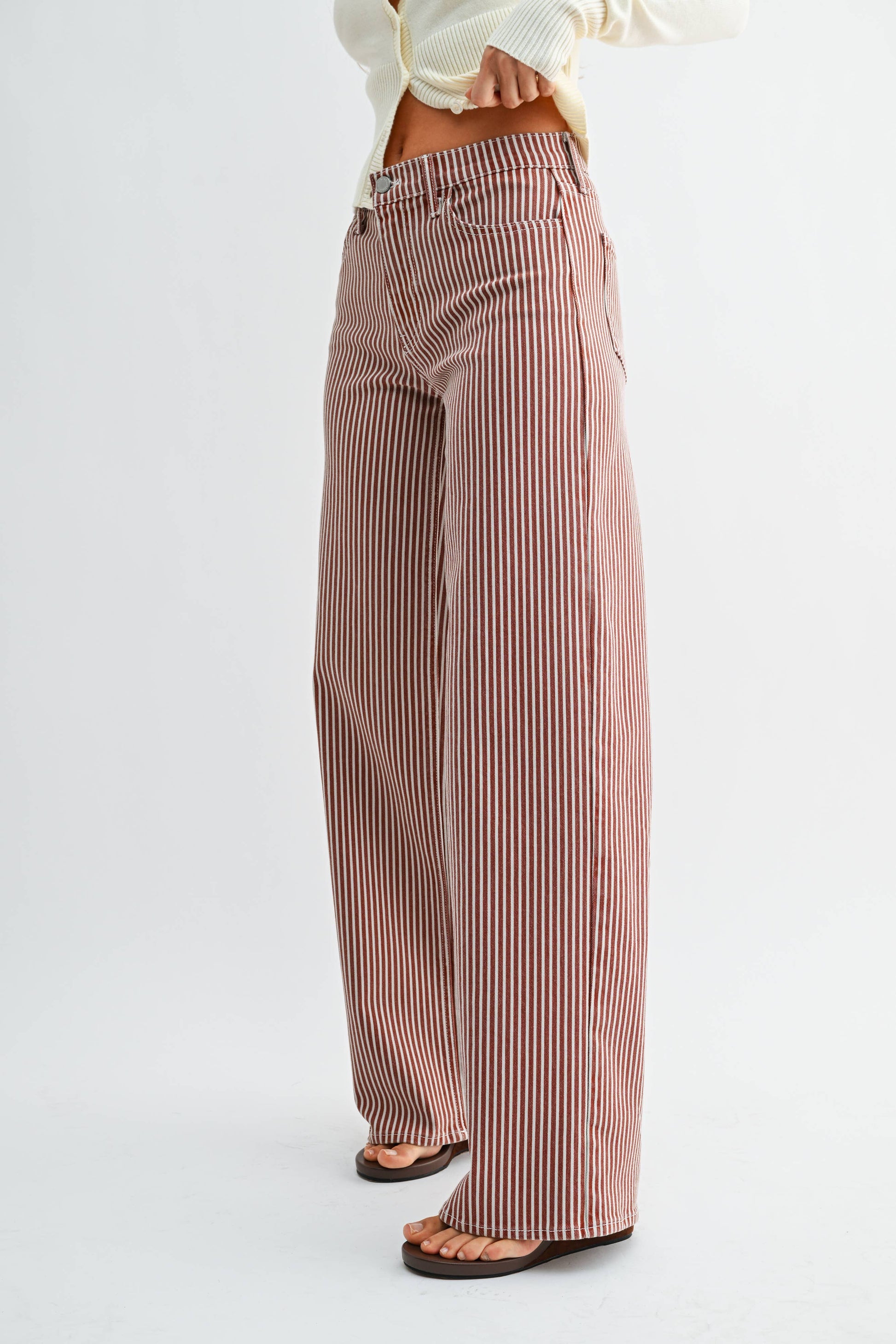 Relaxed Wide Leg Spice Brown Stripe, Feathered Farmhouse