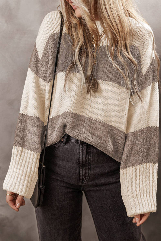 Colorblock Stripe Pullover Sweater, Feathered Farmhouse