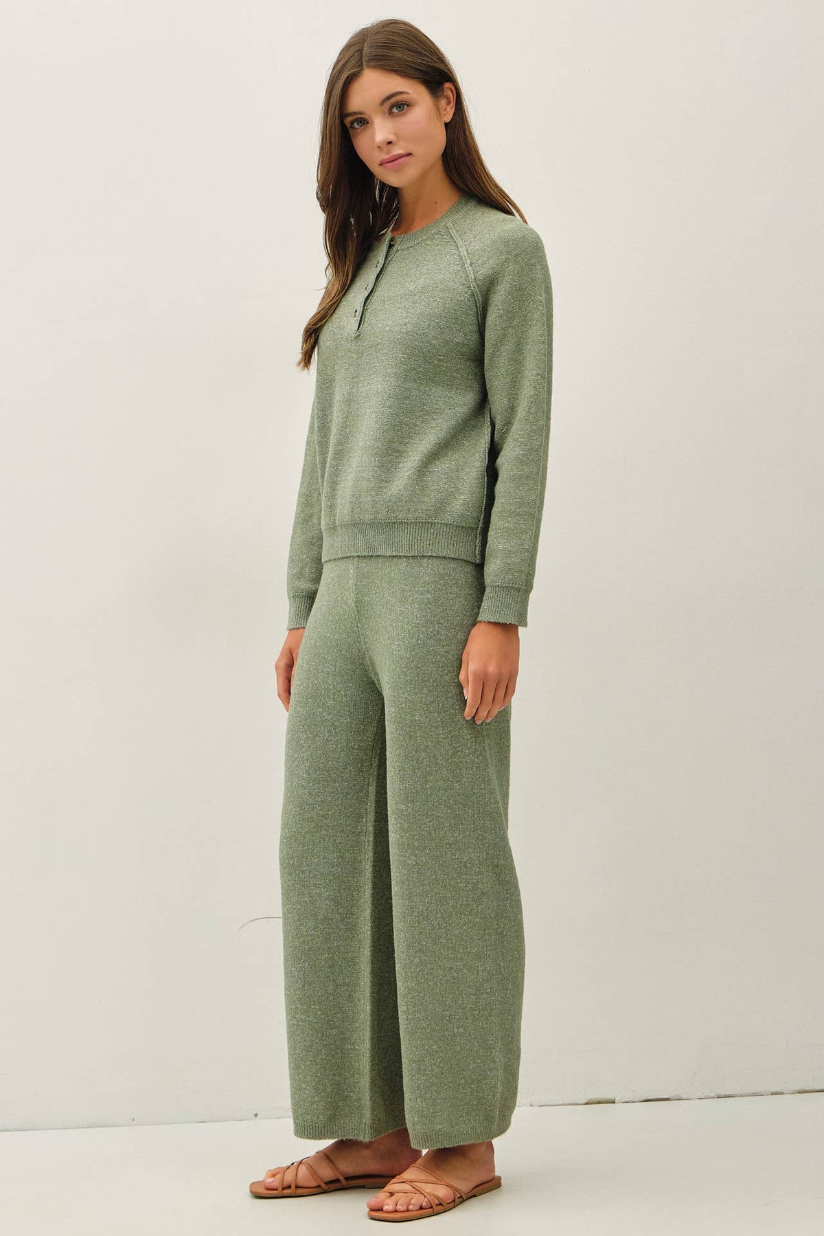 Sage Alpine Ultra Cozy Henley Sweater Top, Feathered Farmhouse