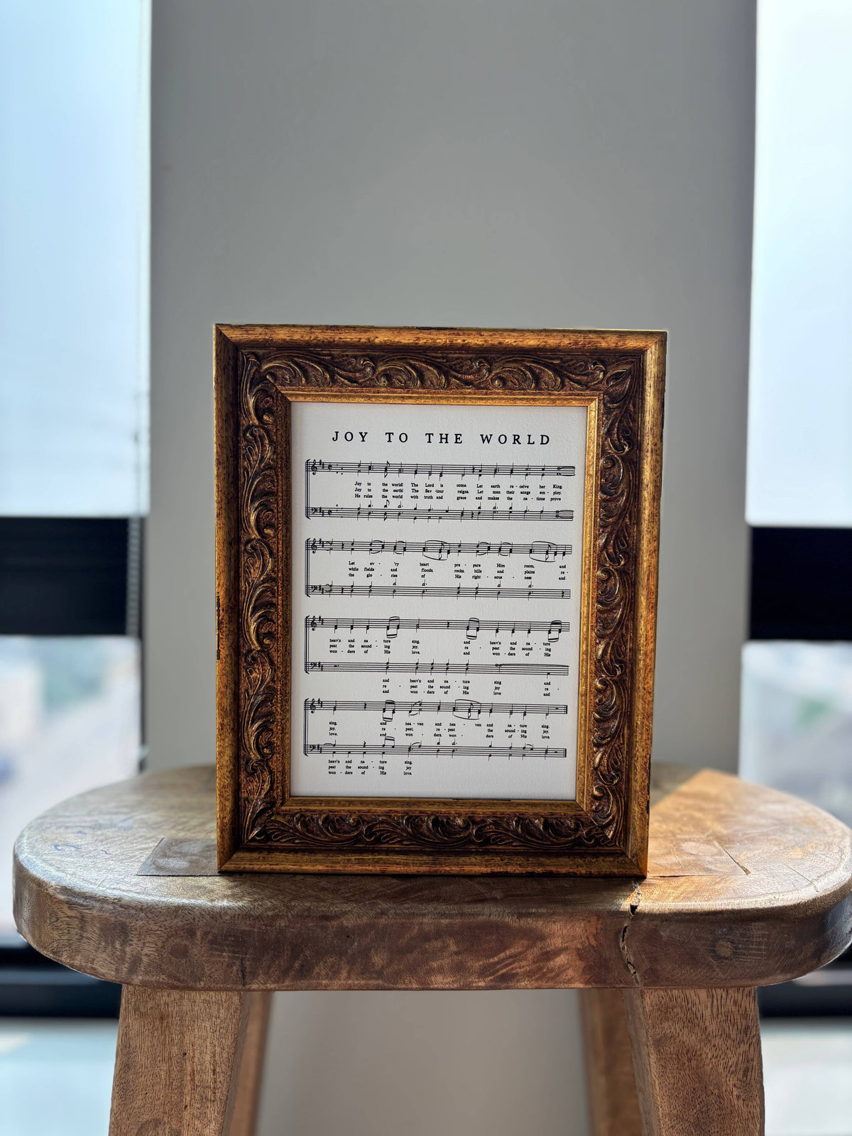 Joy to the World in Antique Gold Frame Wall Art, Feathered Farmhouse