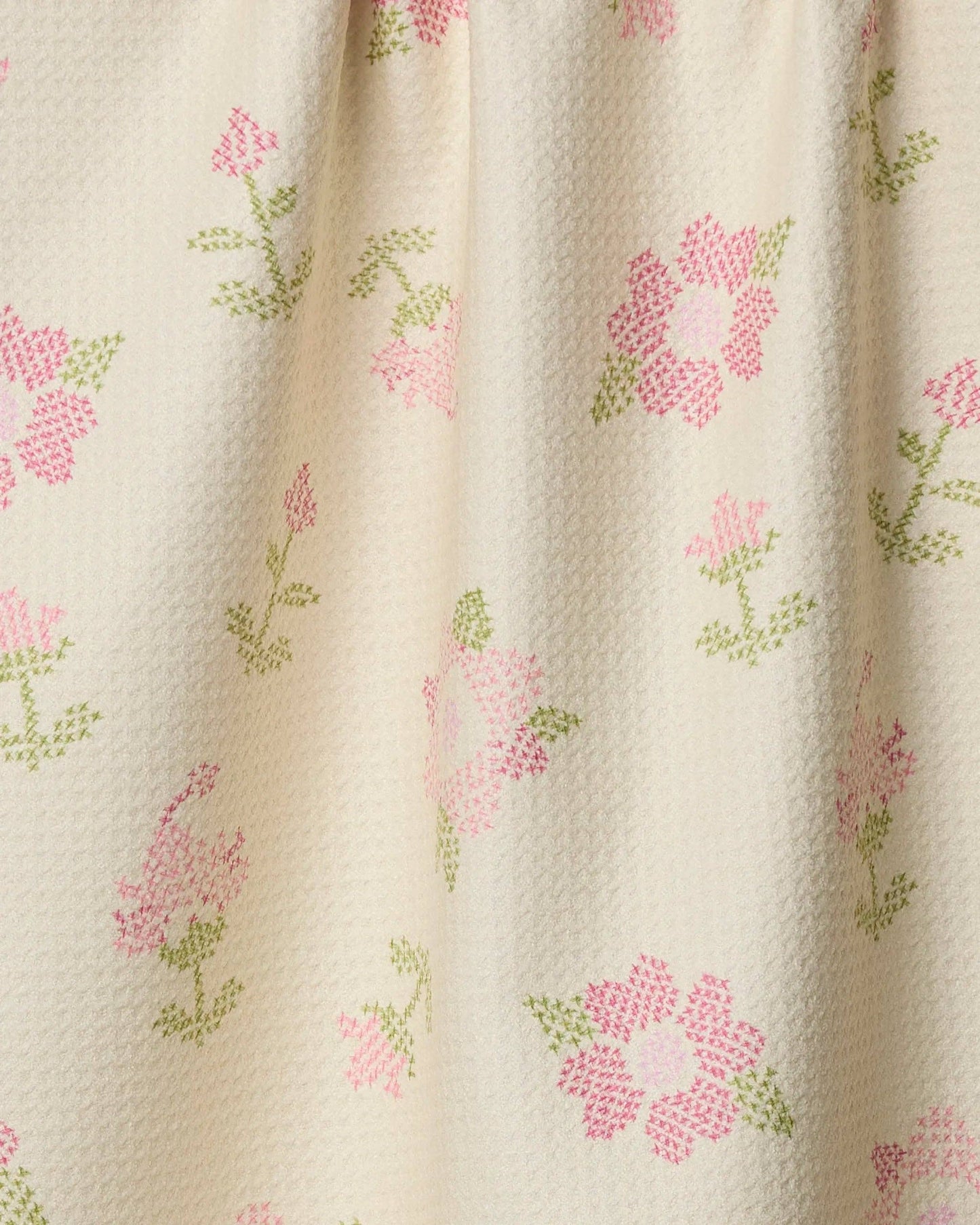Cross Stitch Floral Yellow Tea Towel, Feathered Farmhouse