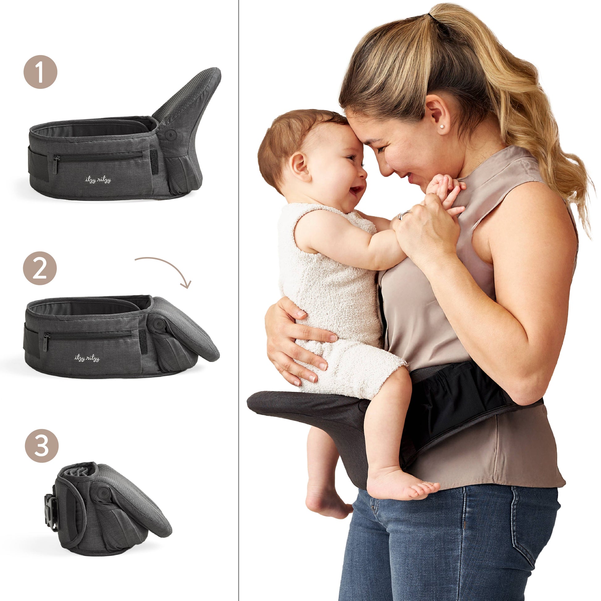 Itzy Hold & Fold™ Hip Seat Carrier, Feathered Farmhouse