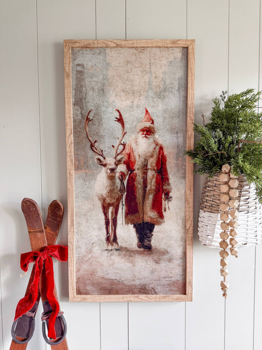 Santa & Reindeer in Light Frame, The Feathered Farmhouse