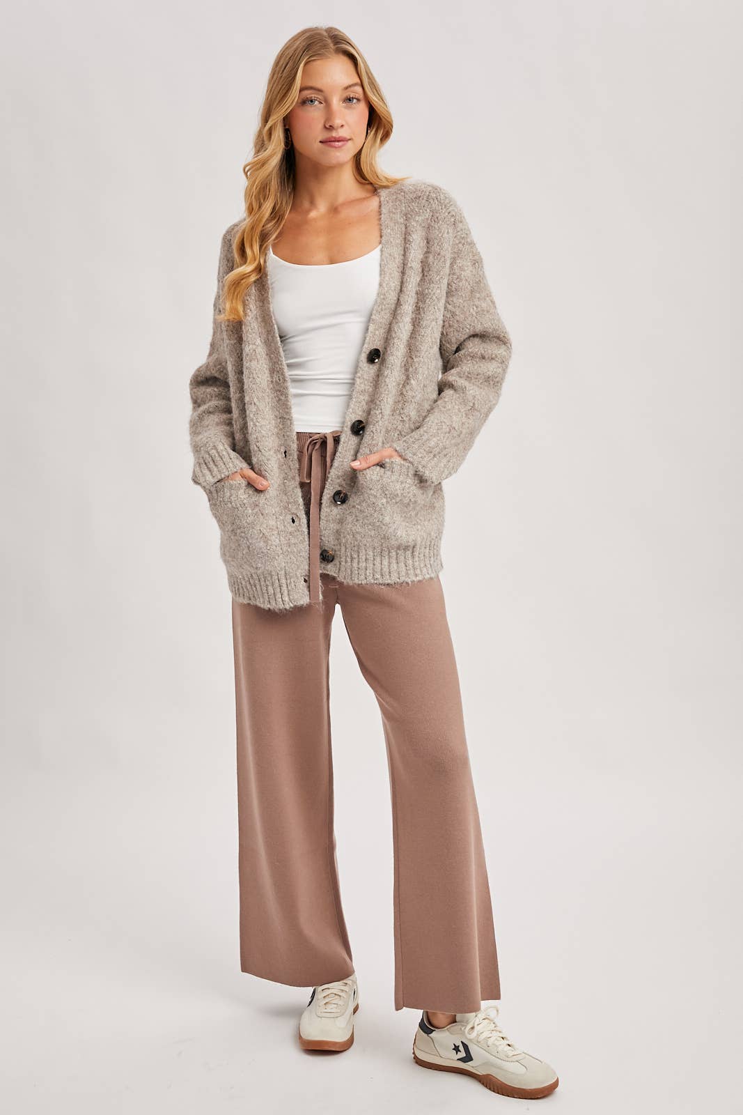 Fuzzy Heathered Knit Cardigan, Feathered Farmhouse