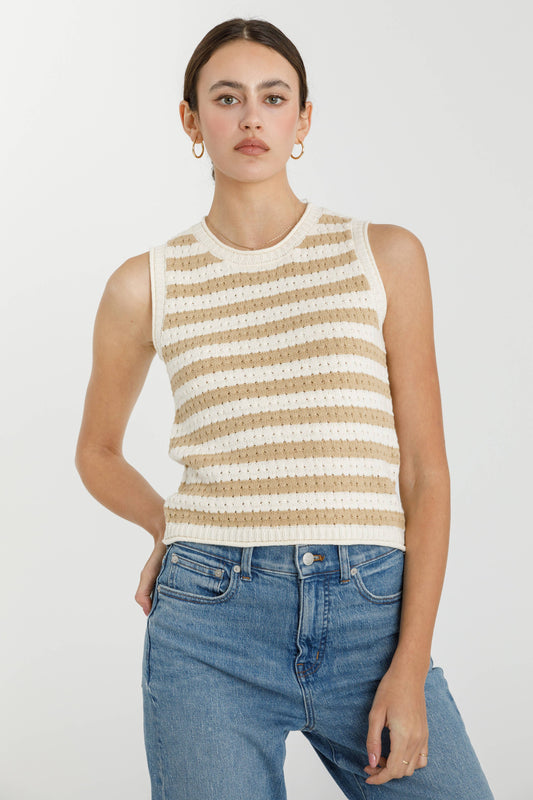 Striped Crew Neck Sweater Tank, Feathered Farmhouse