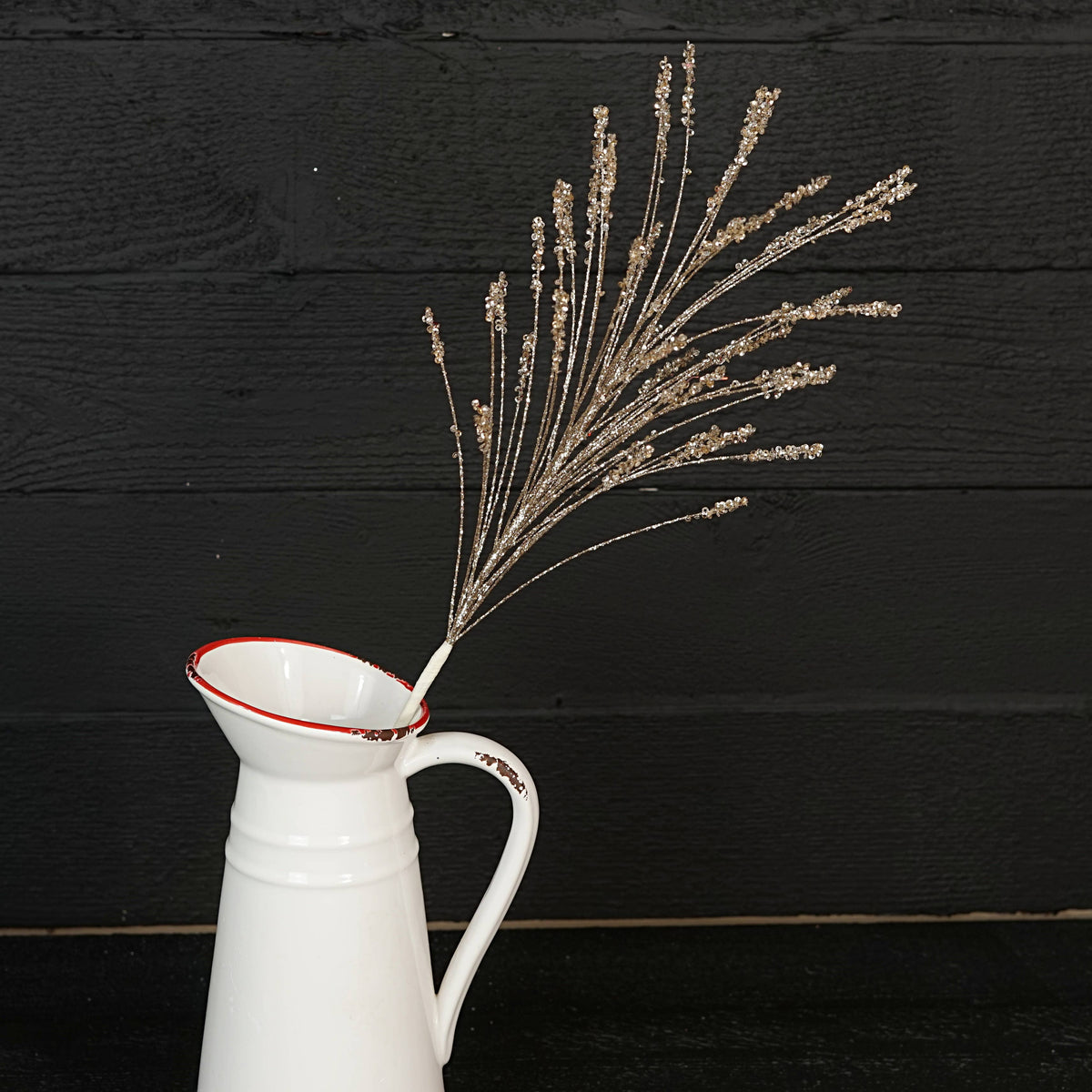 Champagne Glittered Needle Pine with Seeded Tips, Feathered Farmhouse