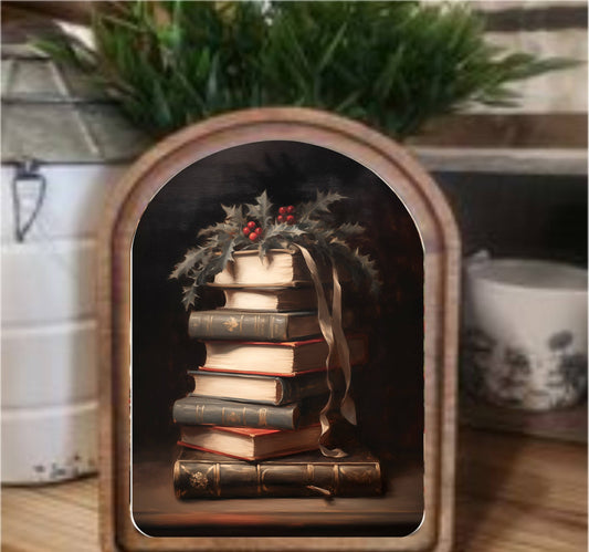 Christmas Books Arch Top, Feathered Farmhouse