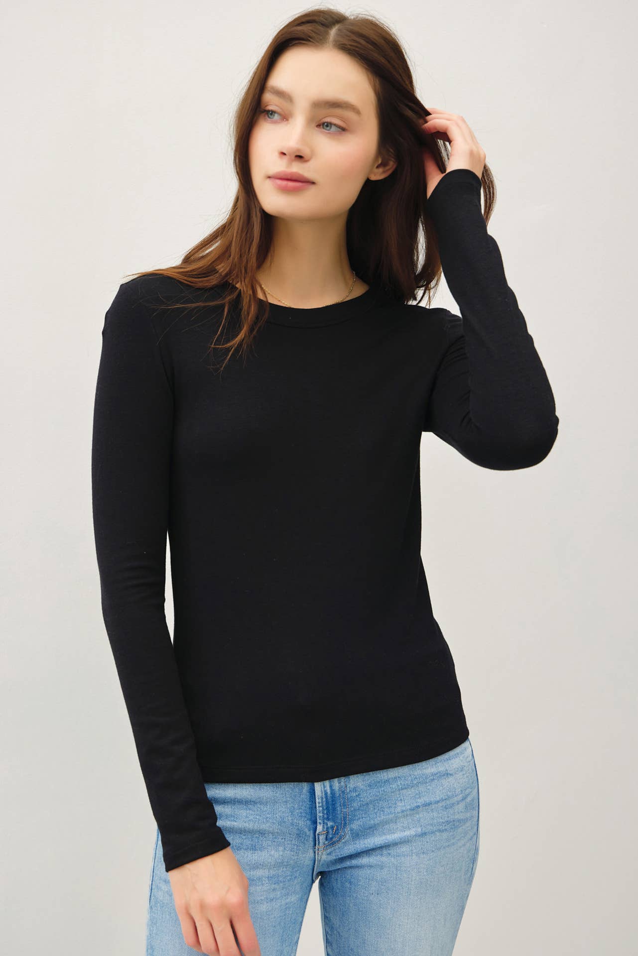 Round Neck Long Sleeve Knit Top, Feathered Farmhouse