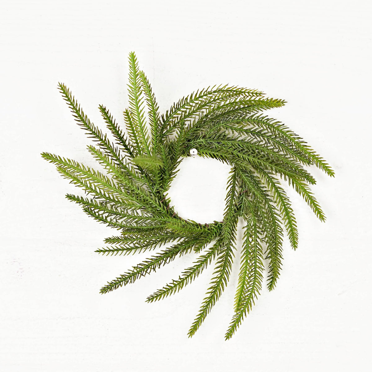 Wispy Mix Green Norfolk Pine Candle Ring, Feathered Farmhouse