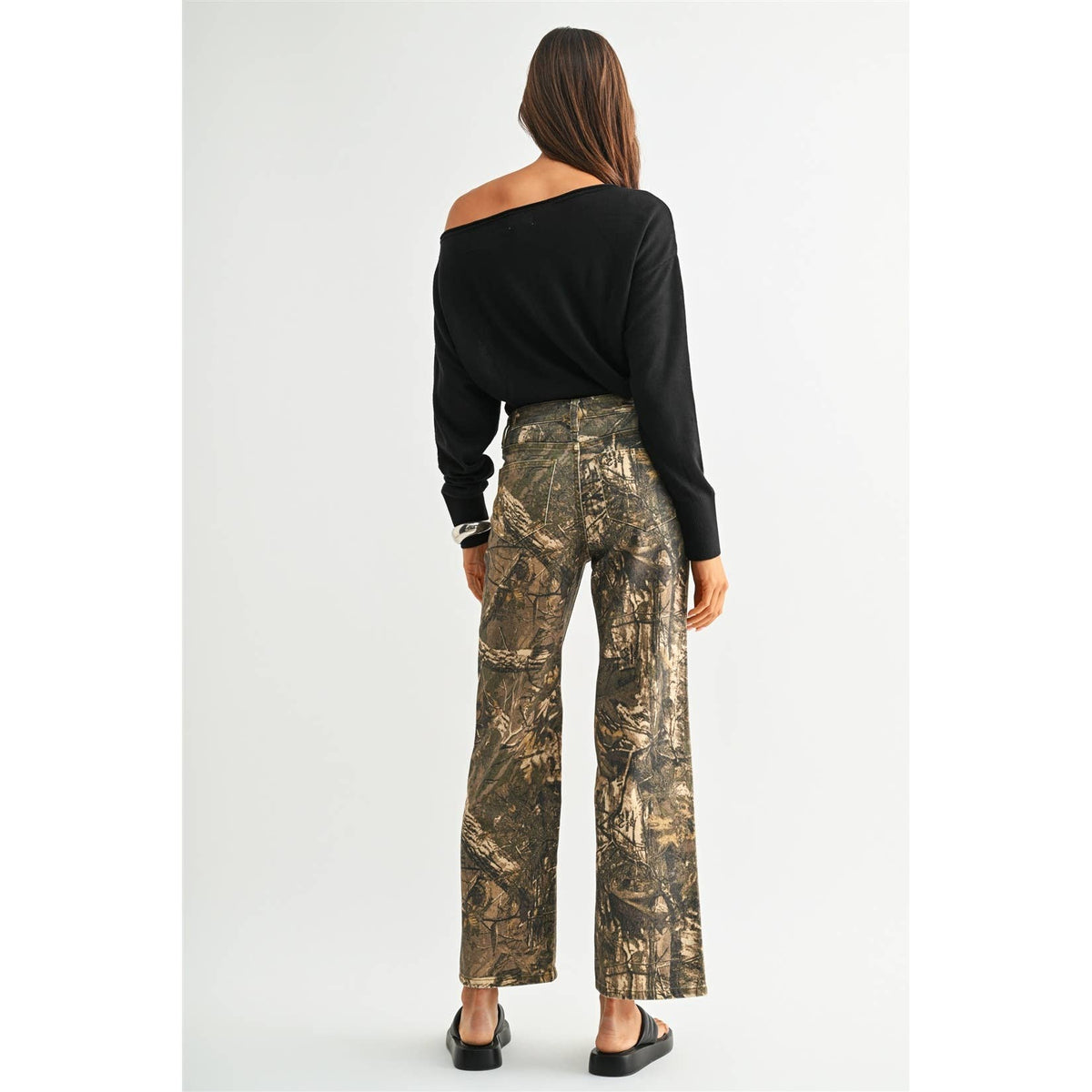 High Rise Wide Leg Camo Jeans, Feathered Farmhouse