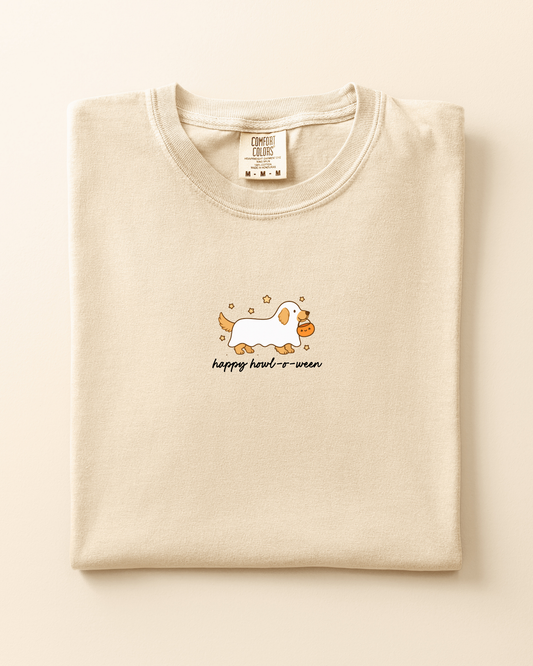 Happy HOWL-O-Ween Golden Retriever Tee, Feathered Farmhouse
