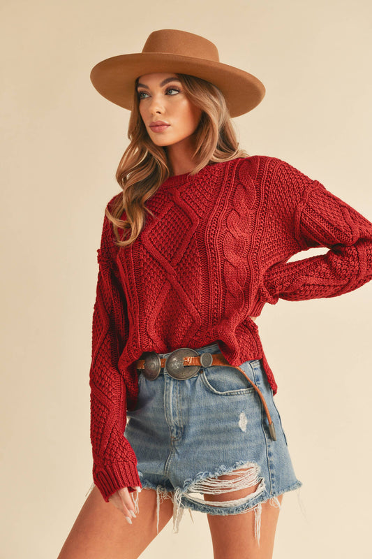 Adela Cable Knit Sweater, Feathered Farmhouse