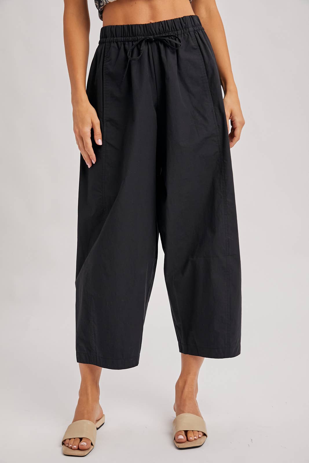 Paperbag-Style Drawstring Barrel Pants, Feathered Farmhouse