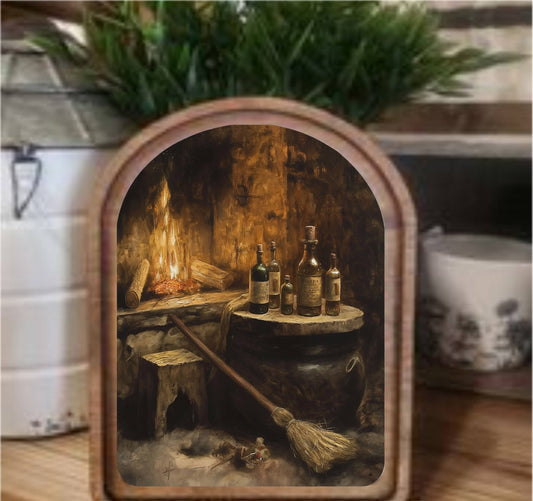 Halloween Fireplace Framed Art Arch Top, Feathered Farmhouse
