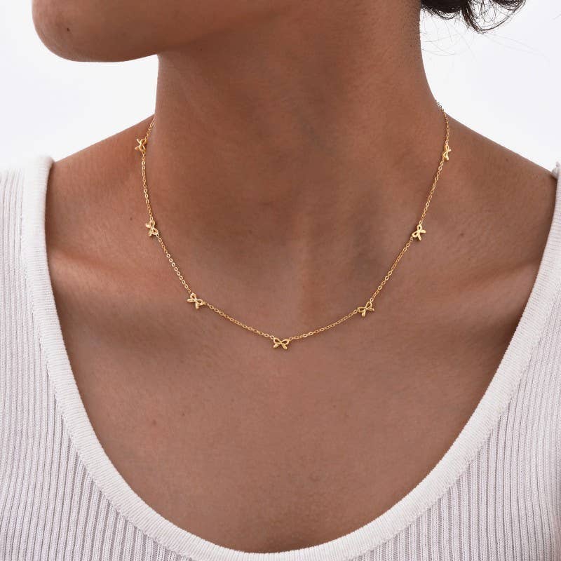 Stainless Steel Bow Necklace, Feathered Farmhosue