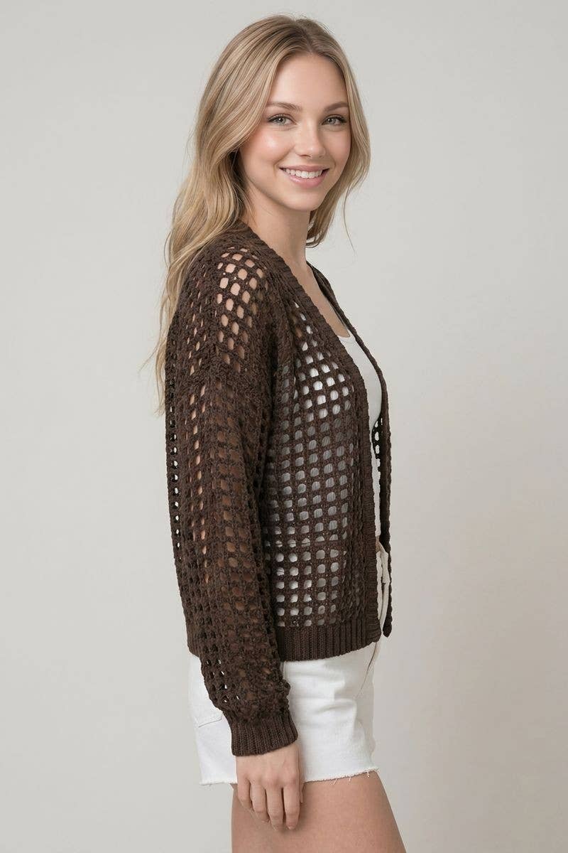 Crochet Fishnet Cropped Cardigan, Feathered Farmhouse