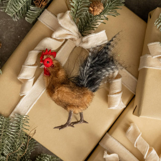 Fur Rooster Ornament, Feathered Farmhouse