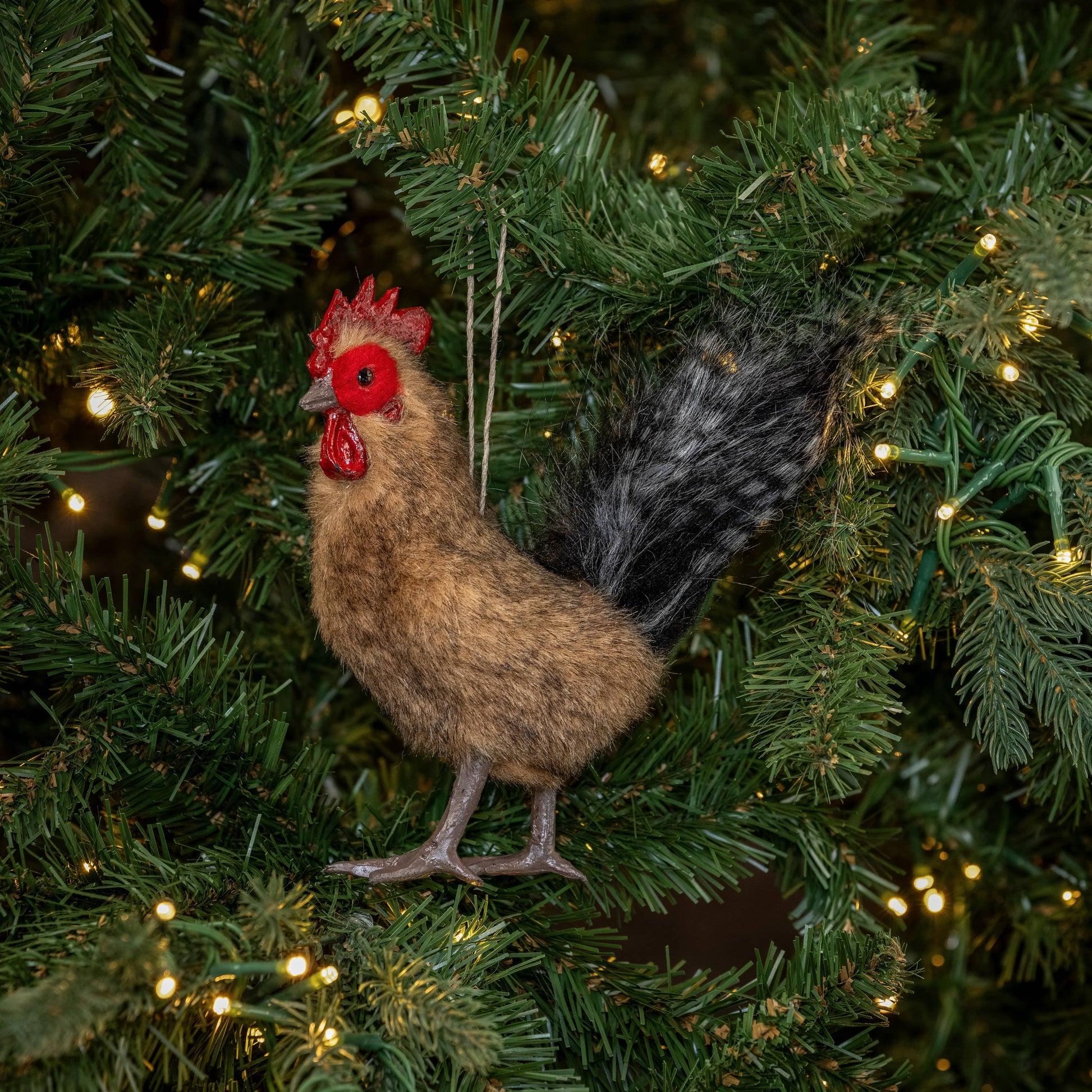 Fur Rooster Ornament, Feathered Farmhouse