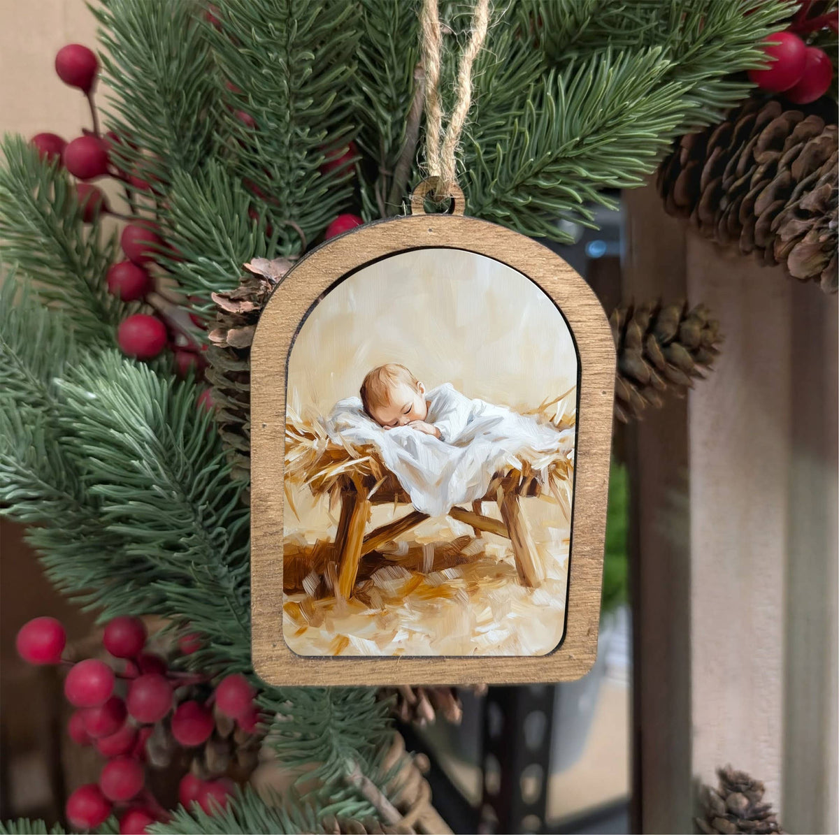 Canvas Arch Ornament Manger, Feathered Farmhouse