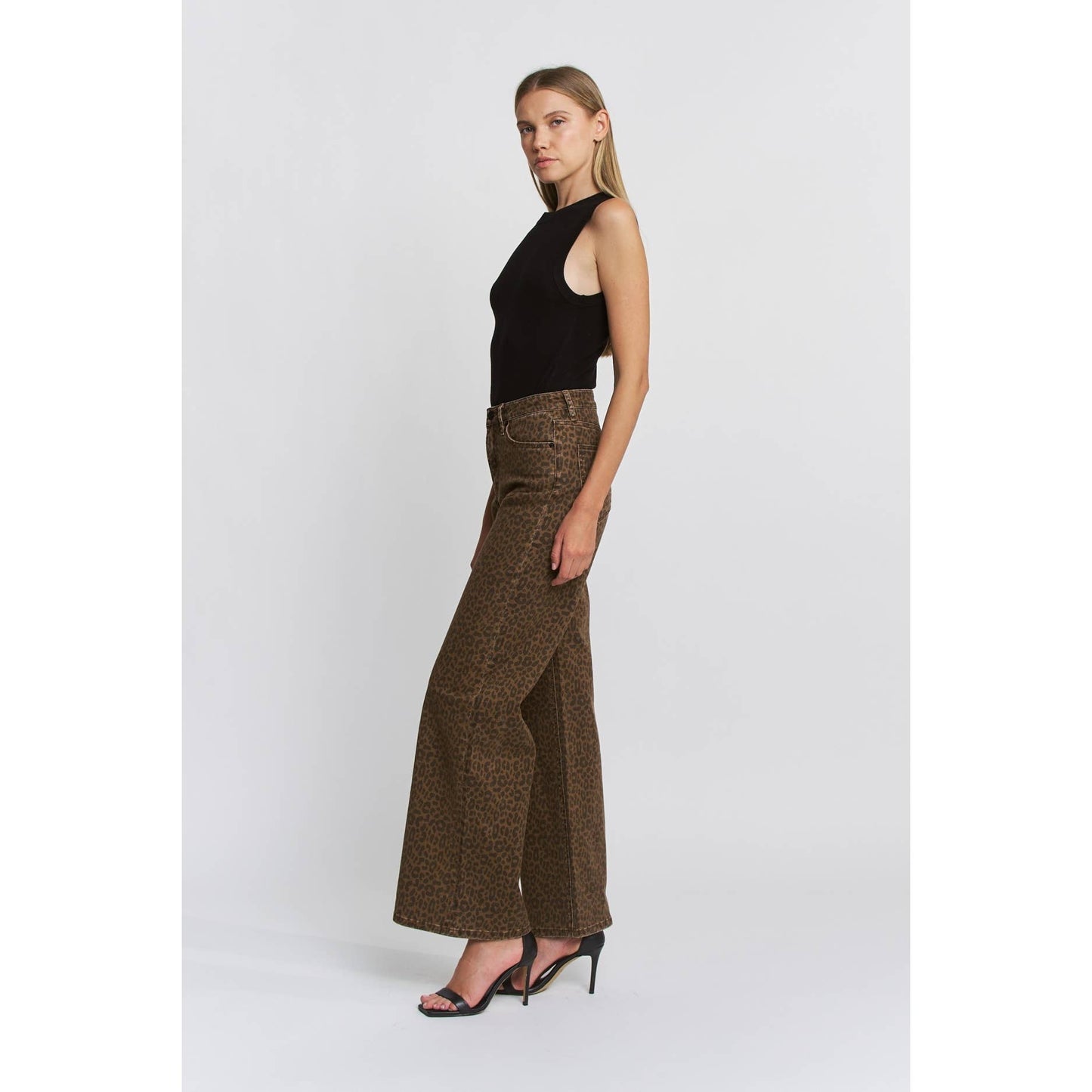Super High Wide Leg Leopard Jeans, Feathered Farmhouse