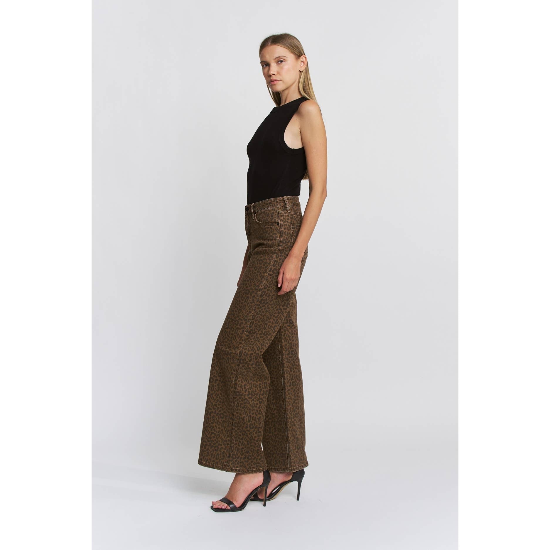 Super High Wide Leg Leopard Jeans, Feathered Farmhouse