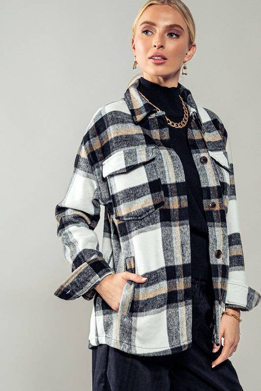 Relaxed Fit Plaid Jacket, Feathered Farmhouse