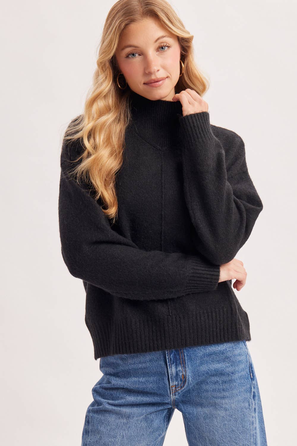 Kaya Mock Neck Basic Knit Sweater, Feathered Farmhouse