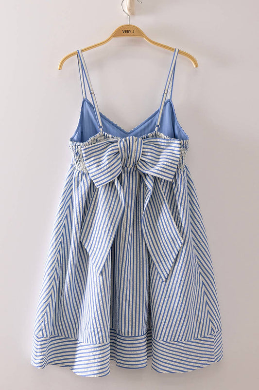 Blue Stripe Bow Babydoll Sundress, Feathered Farmhouse