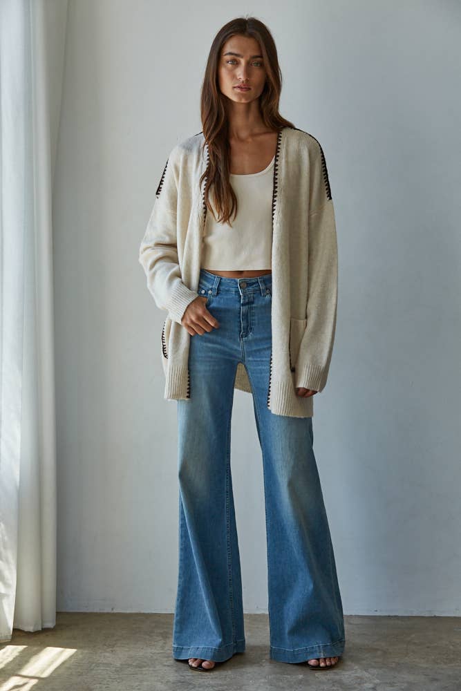 Contrast Stitch Cardigan, Feathered Farmhouse