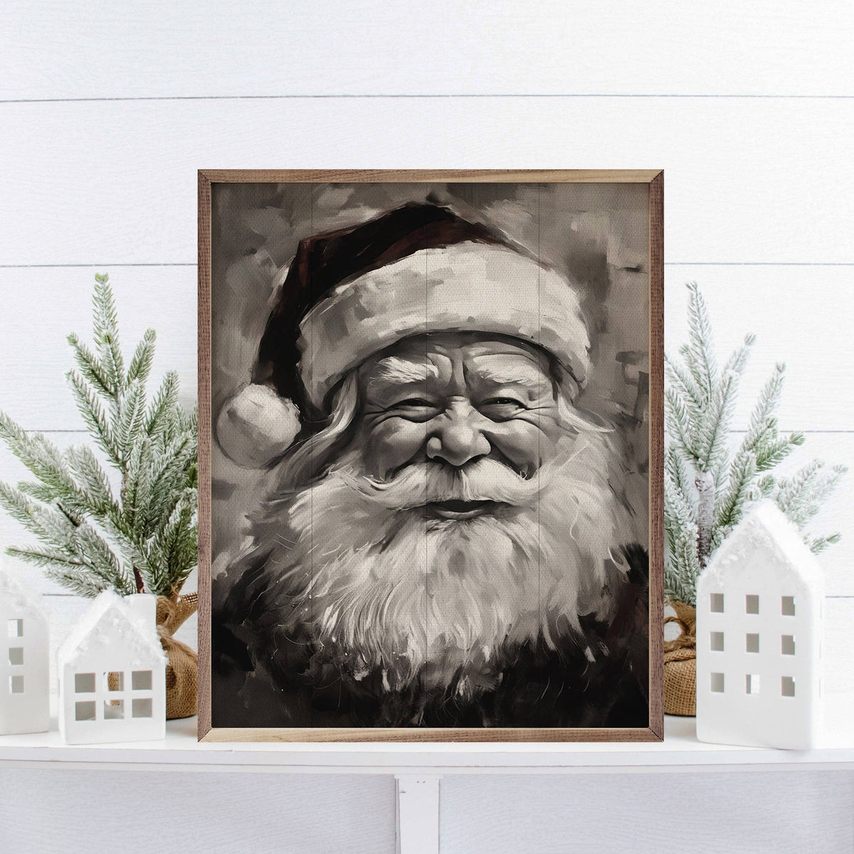 Black & White Santa Art, Feathered Farmhouse