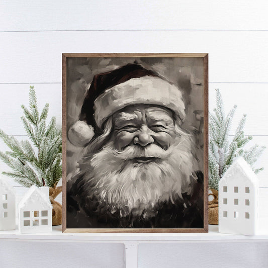 Black & White Santa Art, Feathered Farmhouse