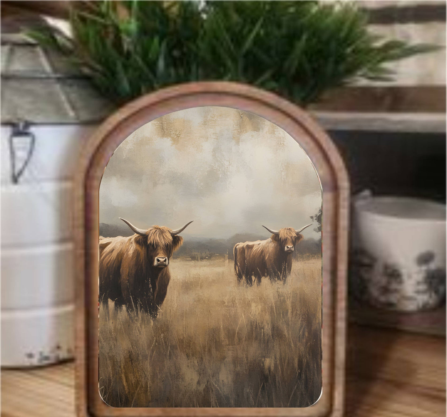 Meadow Highlands Framed Arch Top, Feathered Farmhouse