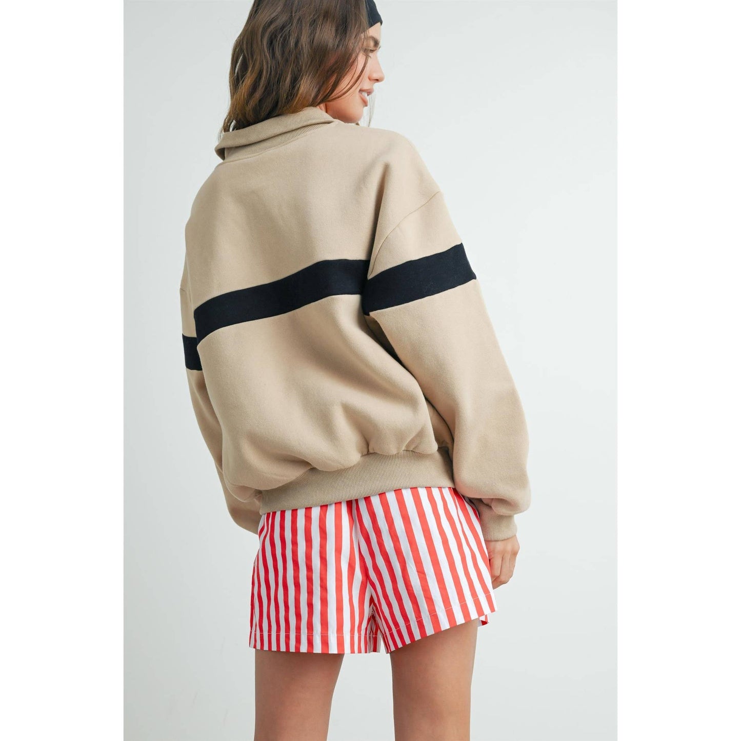 Two-Toned Half Zip Collar Sweatshirt, Feathered Farmhouse