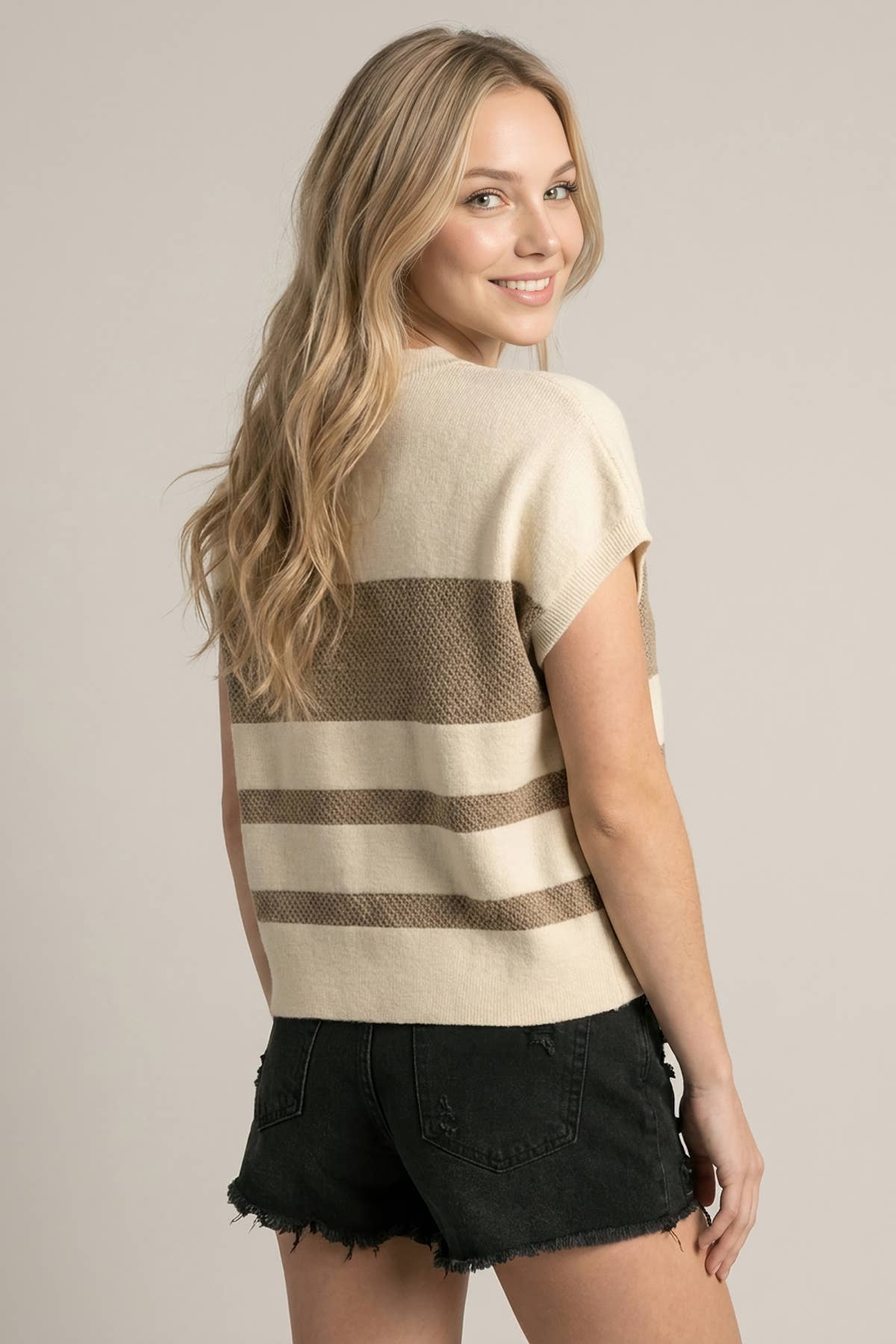 Crew Neck Striped Sweater Top, Feathered Farmhouse
