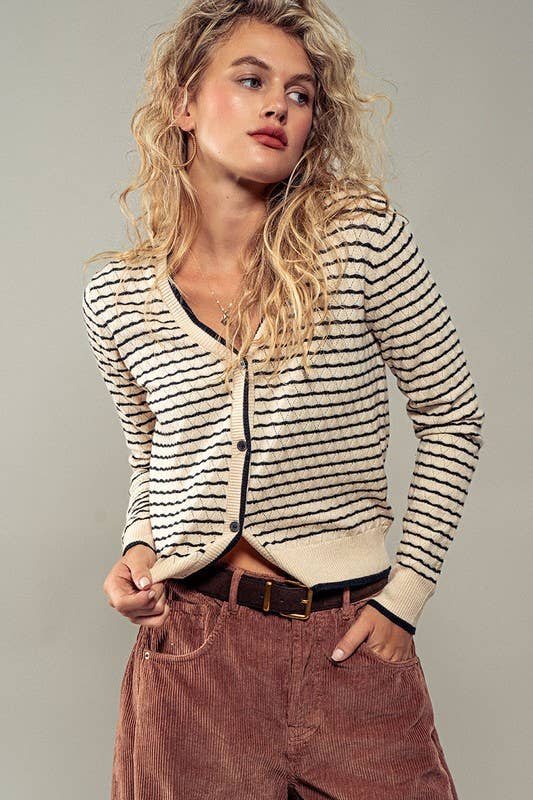 Pyramidal Striped Cardigan, Feathered Farmhouse