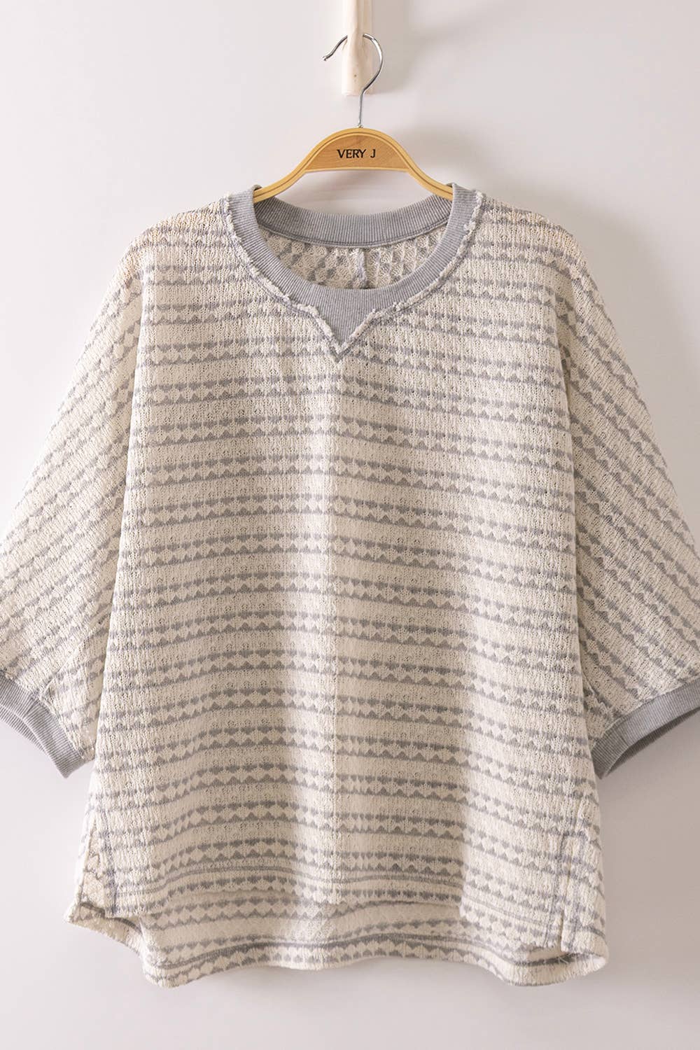 Gray Textured Stripe Knit Top, Feathered Farmhouse