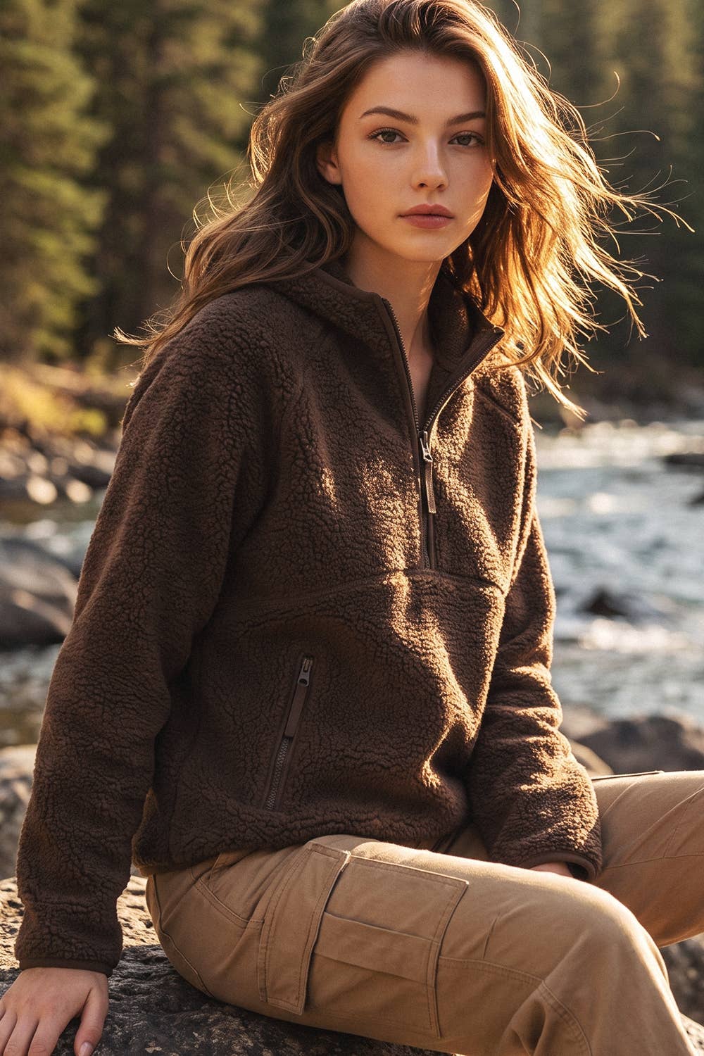 Soft Sherpa Hoodie Pullover, Feathered Farmhouse