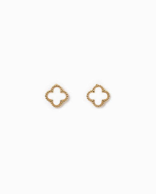 Gold Clover Stud Earrings, Feathered Farmhouse