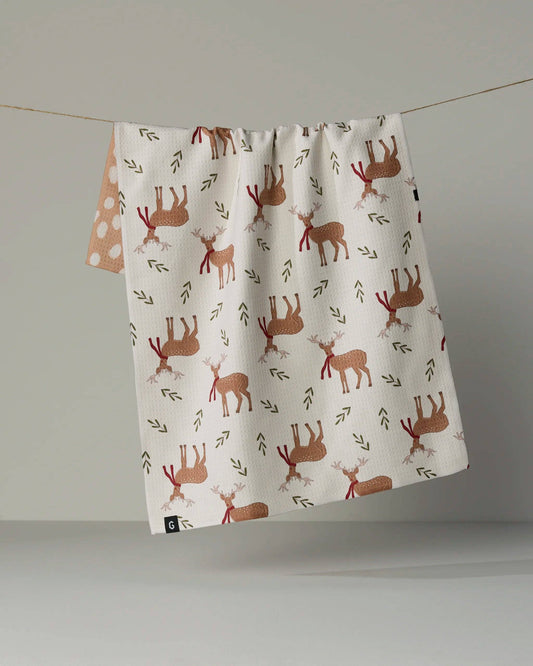 Winter Reindeer Luxe Kitchen Towel, Feathered Farmhouse