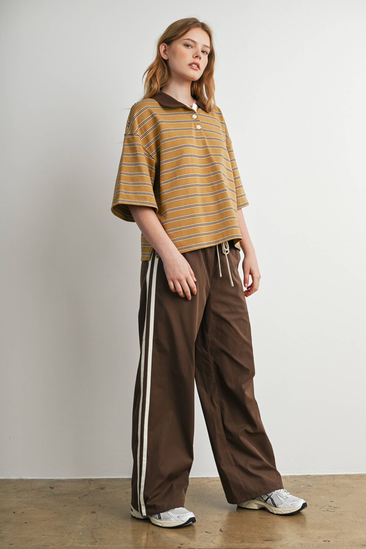 Striped Drawstring Wide-Leg Pants, Feathered Farmhouse