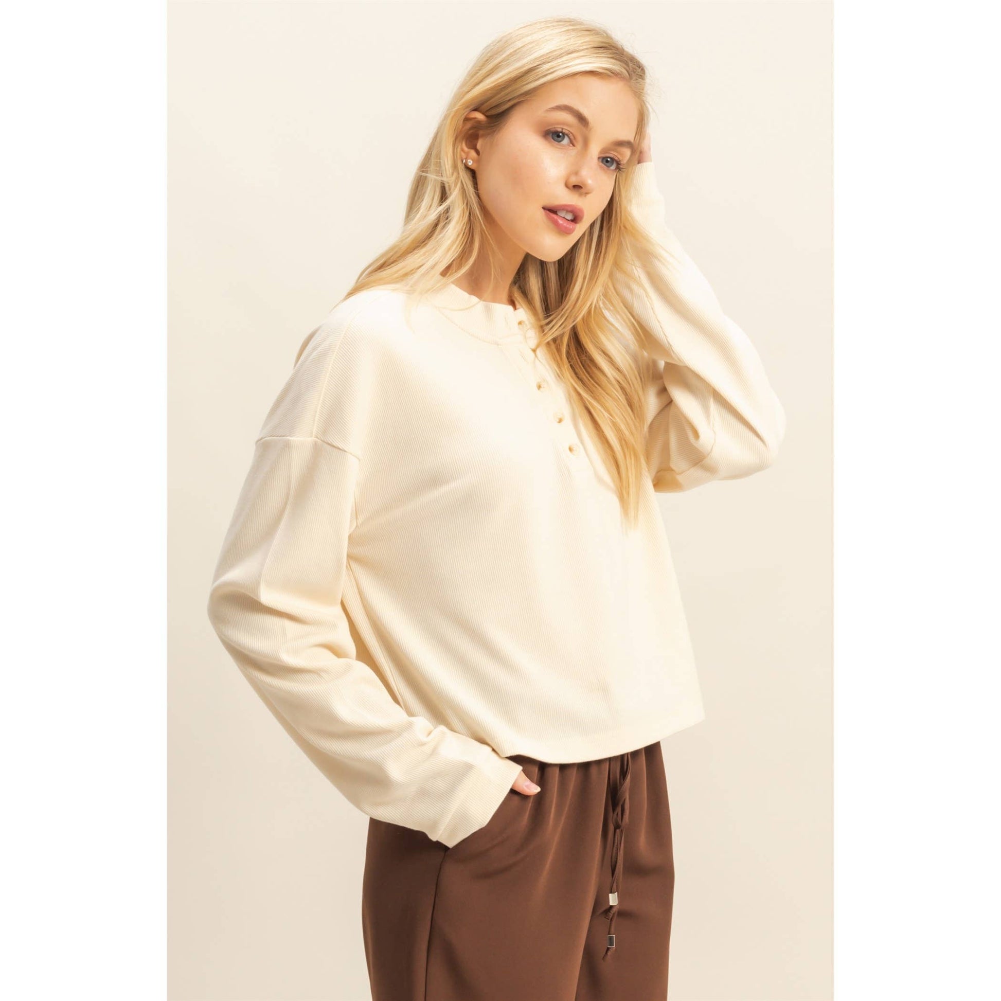Mineral Washed Henley Top, Feathered Farmhouse