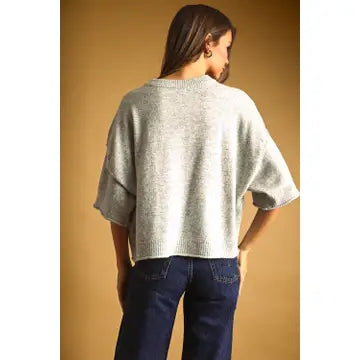 Heather Grey Jaime Knit Crop Sweater, Feathered Farmhouse