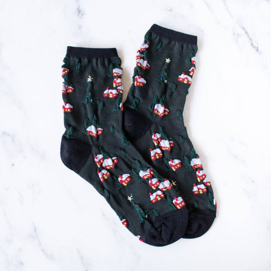 Christmas Village Casual Socks, Feathered Farmhouse