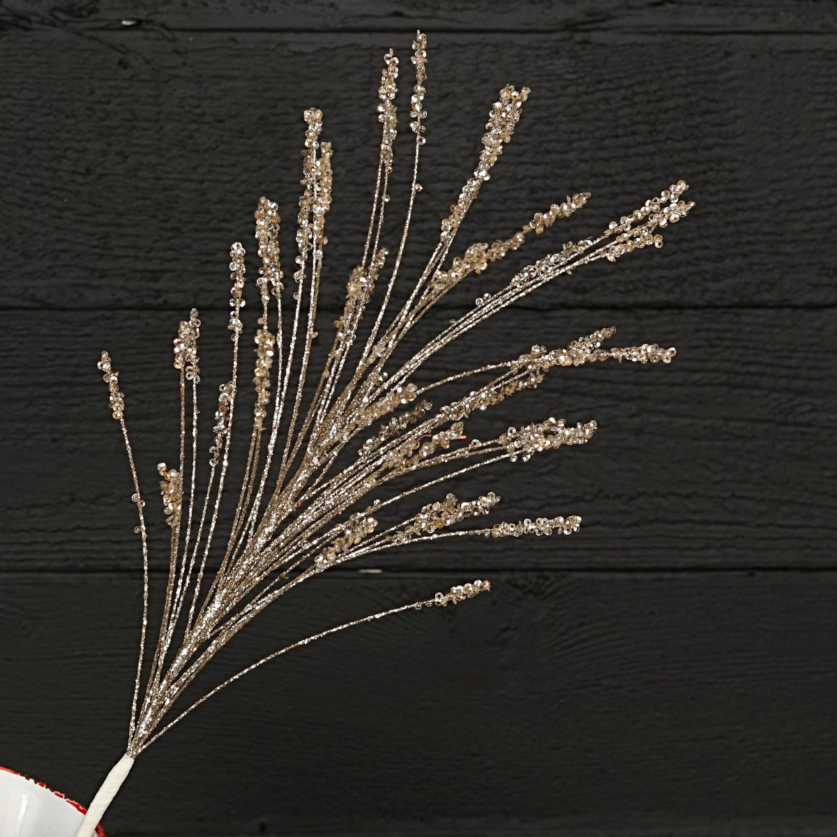 Champagne Glittered Needle Pine with Seeded Tips, Feathered Farmhouse