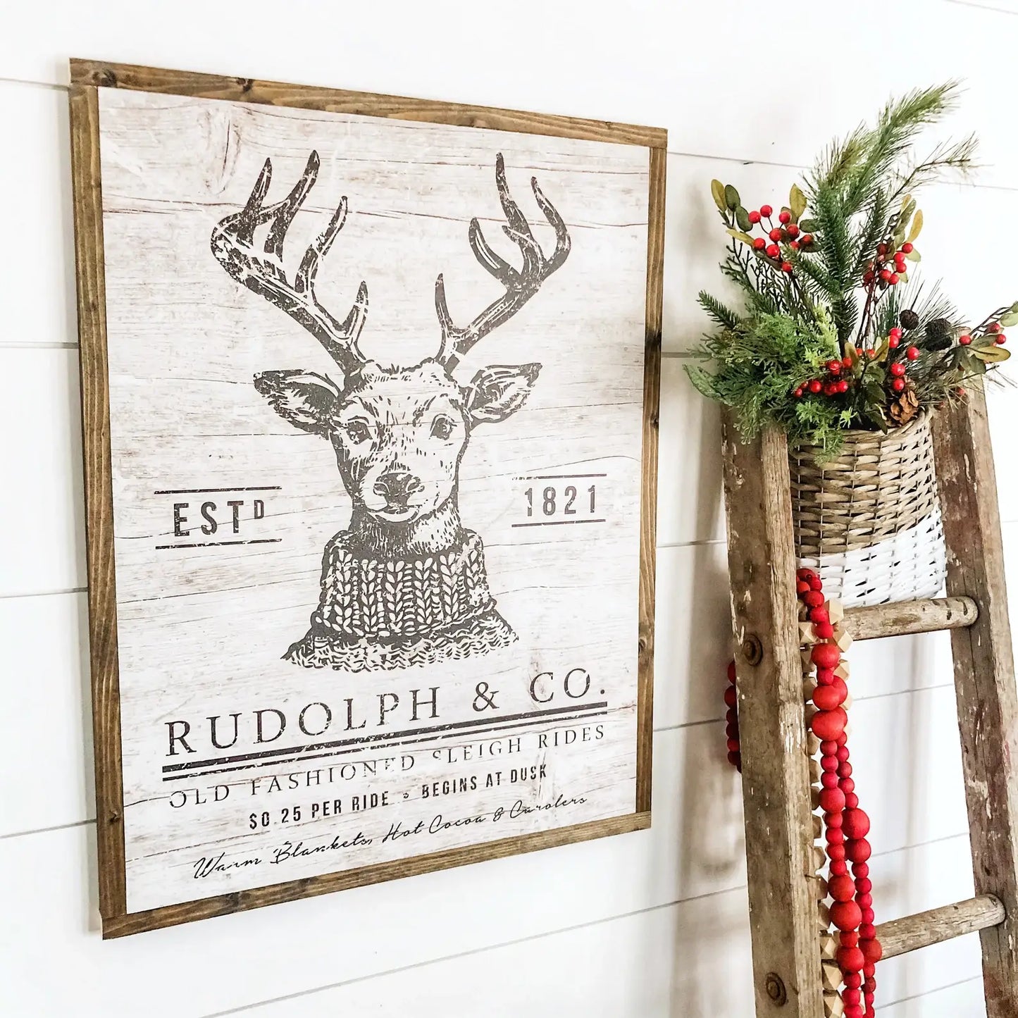 Rudolph & Co. Christmas Sign, Feathered Farmhouse